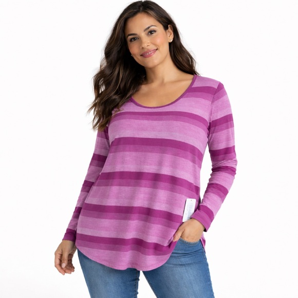 LuLaRoe Tops - LuLaRoe Women’s Striped Long Sleeve Top – Pink Purple – NWT – Size XL